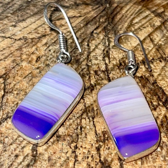 Purple Botswana Agate Earrings 1 7/8” - Picture 10 of 11